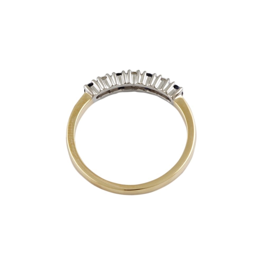 9ct Yellow and White Gold Blue Sapphire and Diamond Seven Stone Ring