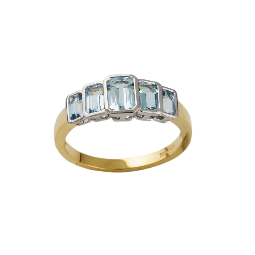 9ct Yellow and White Gold Aquamarine Five Stone Ring