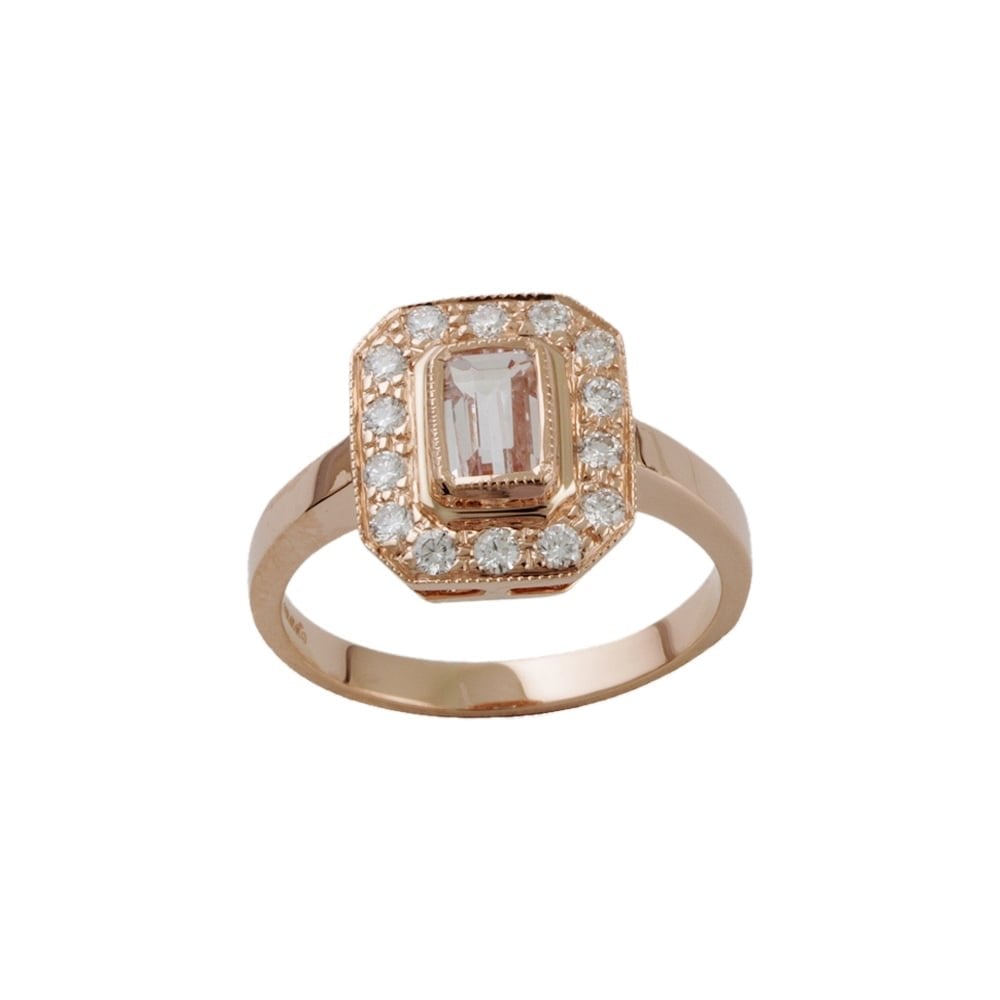 9ct Rose Gold Morganite and Diamond Dress Ring
