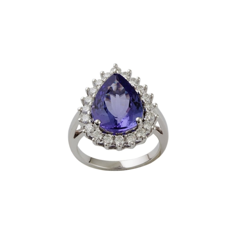 9ct White Gold Tanzanite 6.05ct and Diamond 0.81ct Cluster Ring