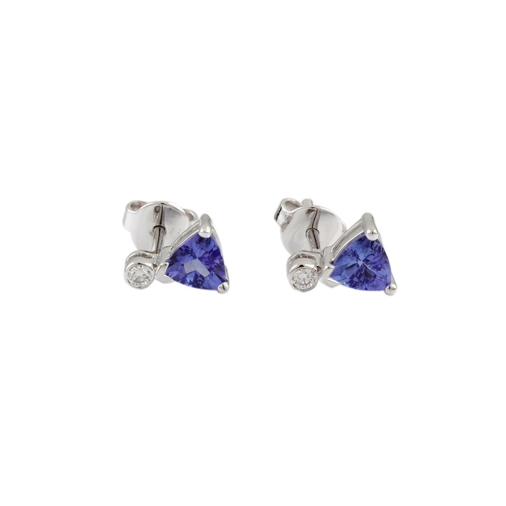 9ct White Gold Tanzanite 1.03ct and Diamond 0.06ct Stud Earrings