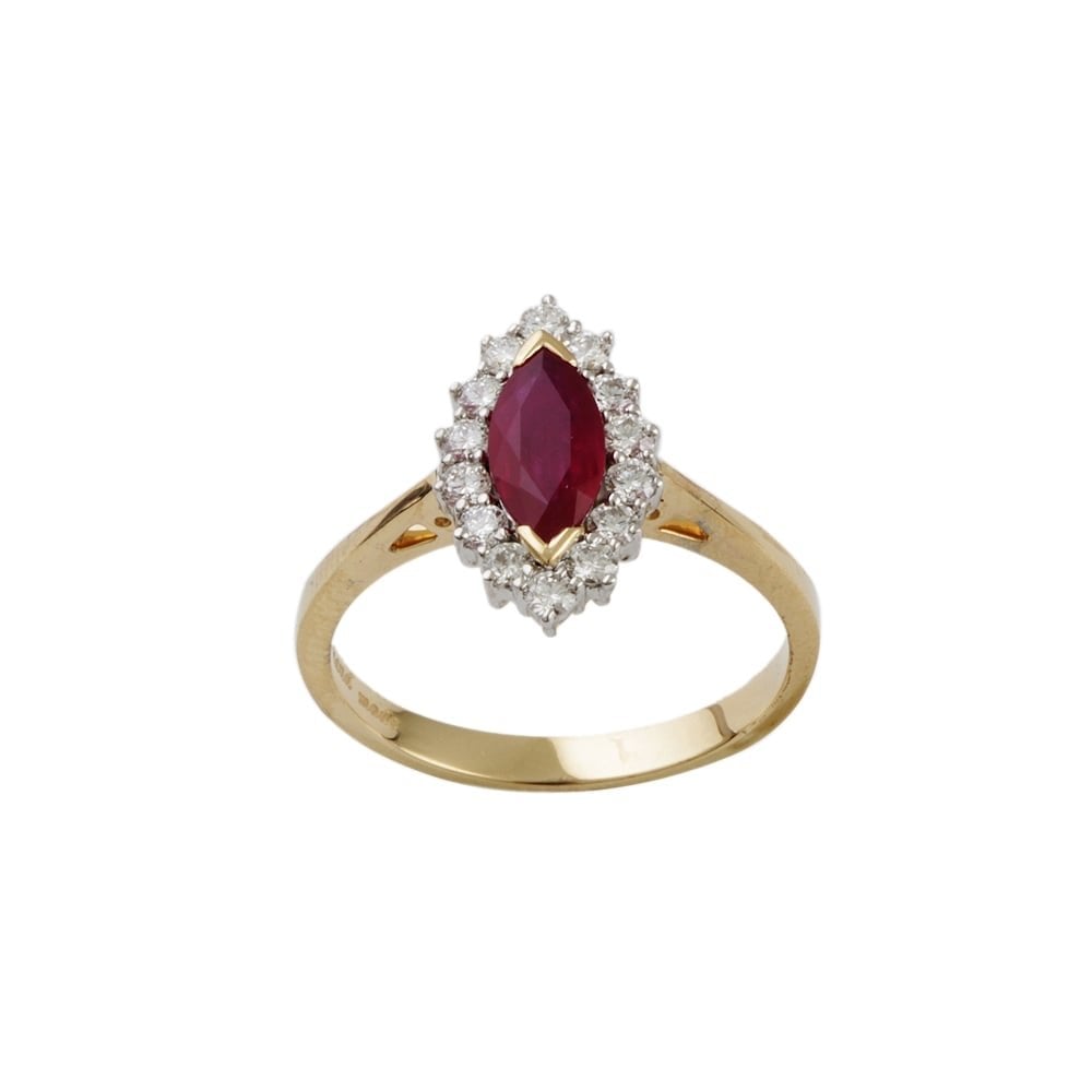 9ct Yellow and White Gold Ruby 0.91ct and Diamond 0.46ct Cluster Ring