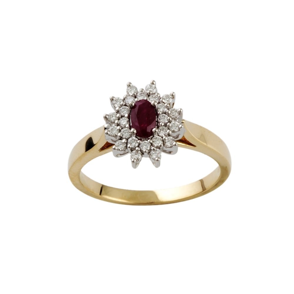 9ct Yellow and White Gold Ruby 0.27ct and Diamond 0.24ct Cluster Ring