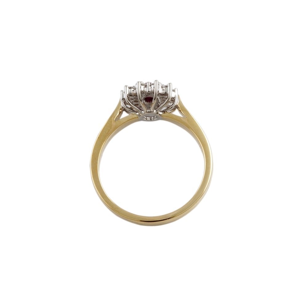 9ct Yellow and White Gold Ruby 0.27ct and Diamond 0.24ct Cluster Ring
