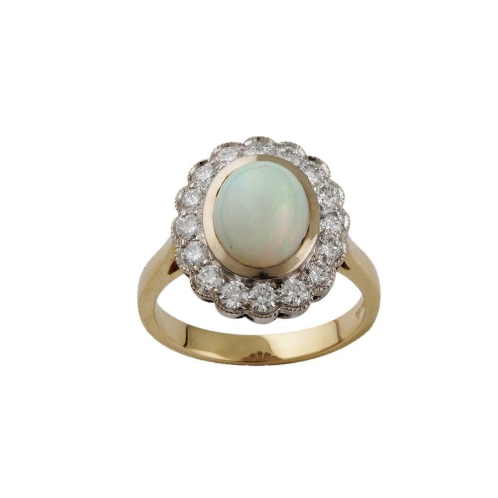 9ct Yellow and White Gold Opal 2.40ct and Diamond 0.74ct Cluster Ring