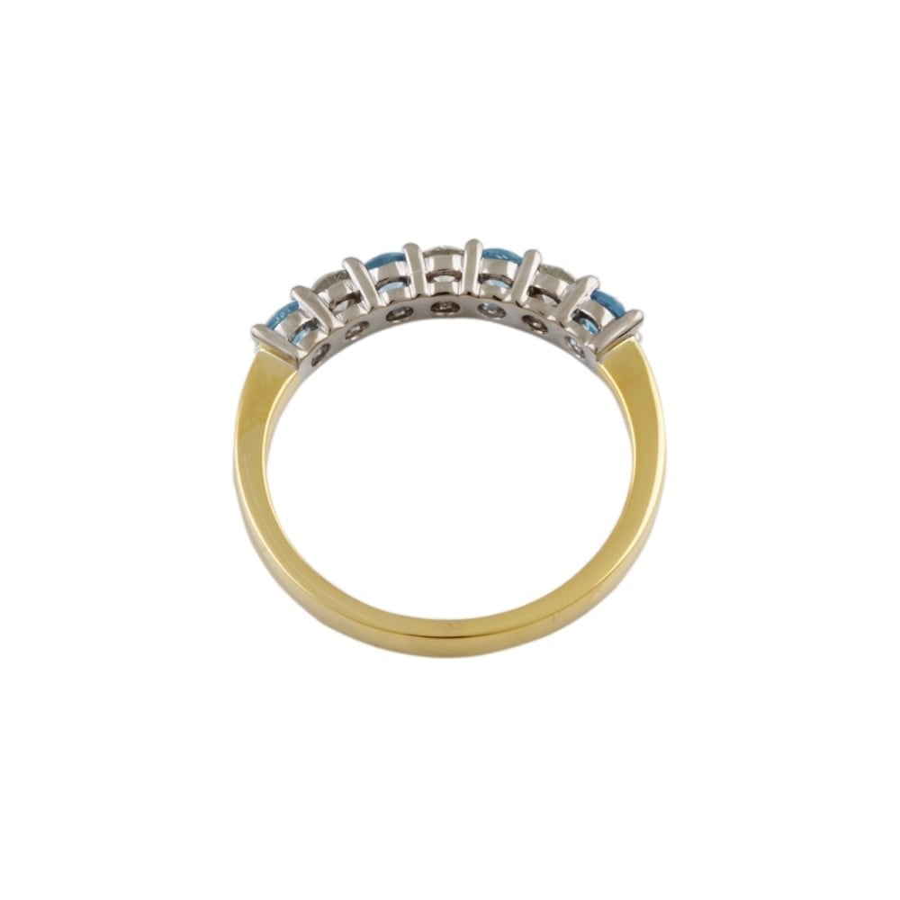 9ct Yellow and White Gold Blue Topaz 0.55ct and Diamond 0.36ct Seven Stone Ring