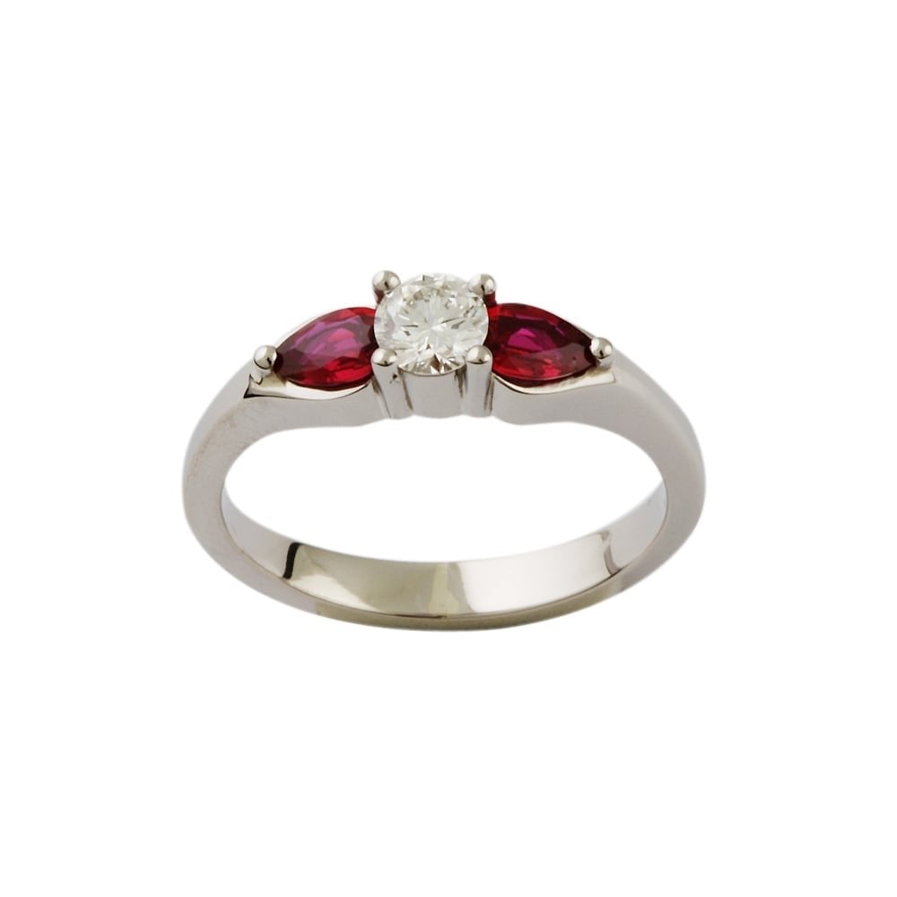 Platinum Diamond 0.23ct and  0.42ct Ruby Ring