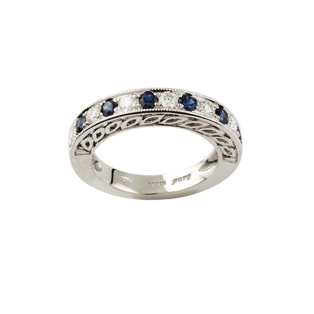 PLATINUM HALF ETERNITY RING WITH 0.48CT DIAMONDS AND 0.60CT BLUE SAPPHIRES