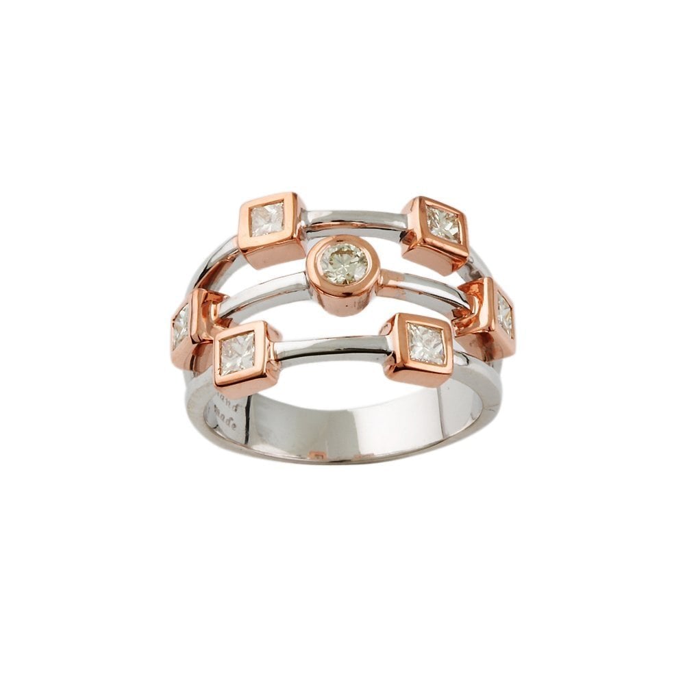 18ct Rose Gold And Platinum Diamond Set Bubble Ring 0.62ct