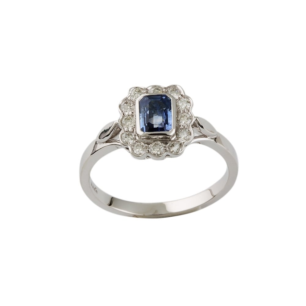 PLATINUM CLUSTER RING WITH 1.16CT BLUE SAPPHIRE AND 0.41CT DIAMONDS
