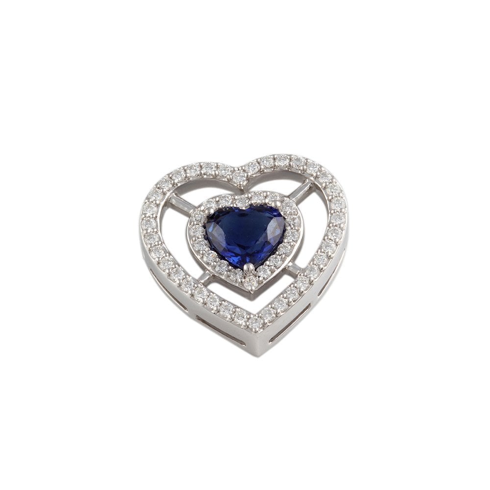 9ct White Gold Diamond 0.56ct and1.50ct Sapphire Heart Pendant