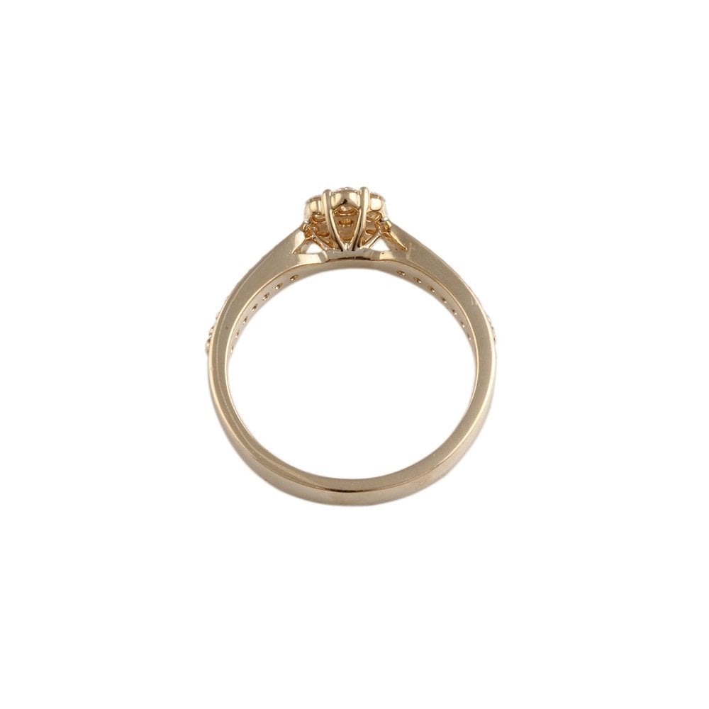 9ct Yellow gold Cluster ring with diamond set shoulders 0.24ct