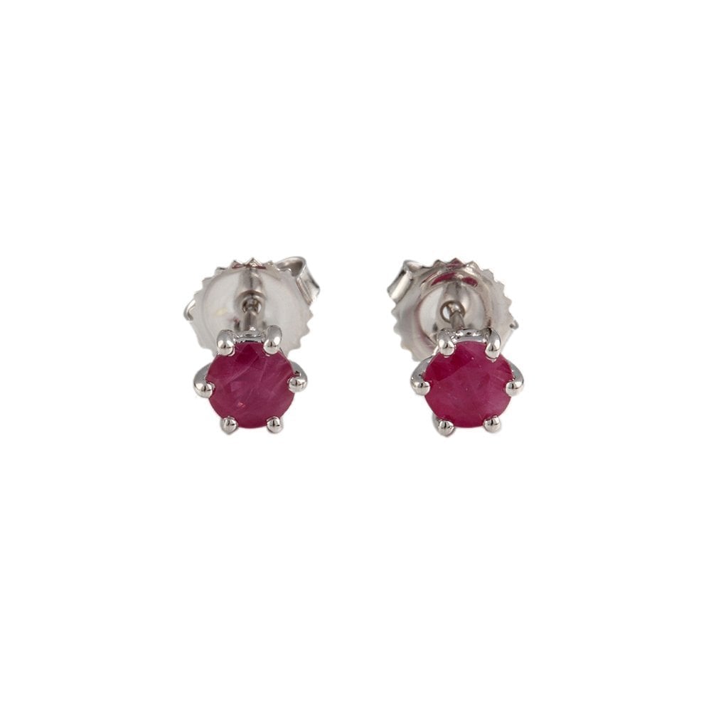 9ct White Gold Six Claw Ruby Earrings