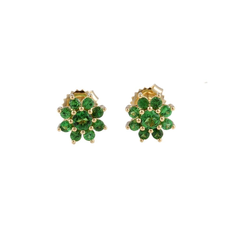 9ct Yellow Gold Tsavorite Cluster Earrings 1.20ct