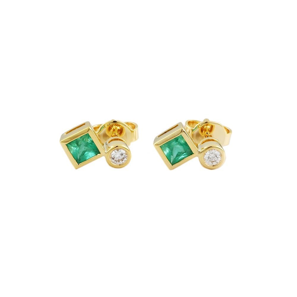 9ct Yellow Gold Emerald 0.66ct  and 0.15CT Diamond Earrings