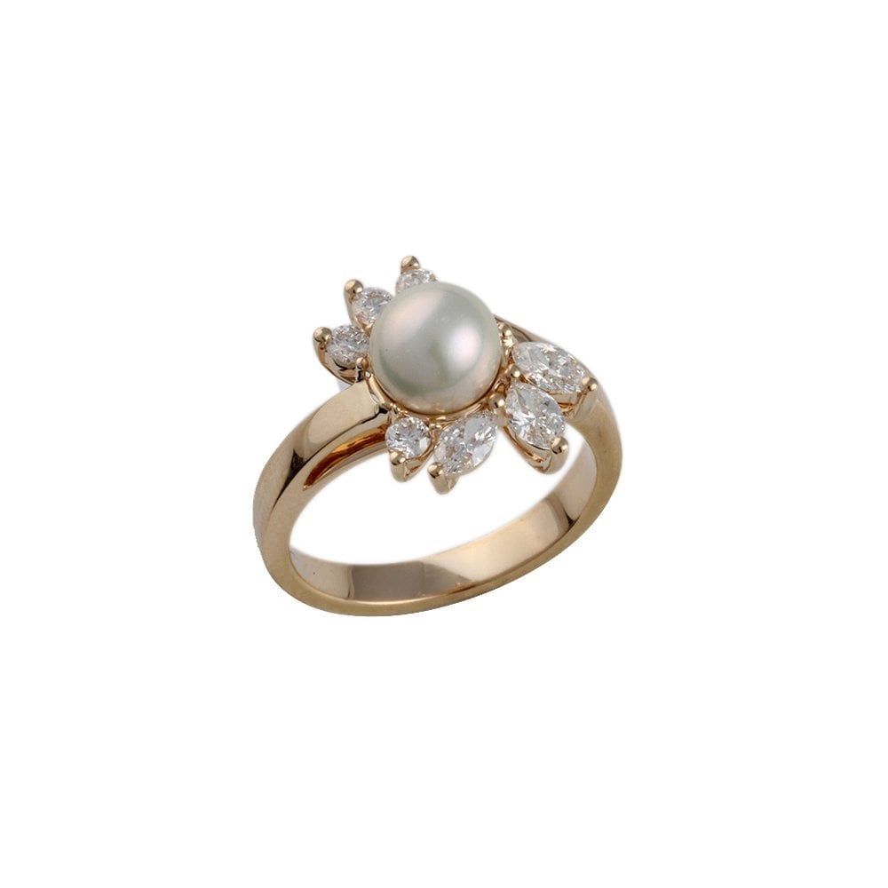 9ct Yellow Gold Diamond and Pearl Ring