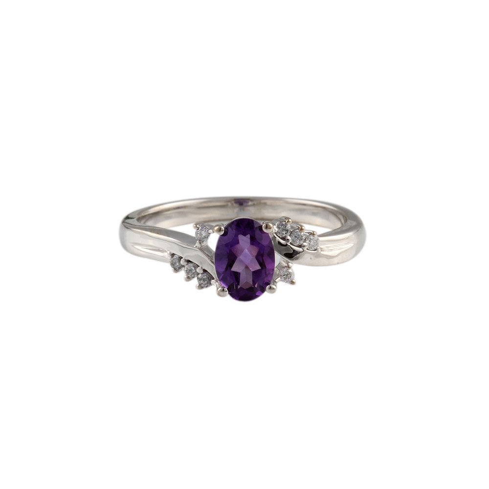 9ct White Gold Amethyst and Diamond Ring