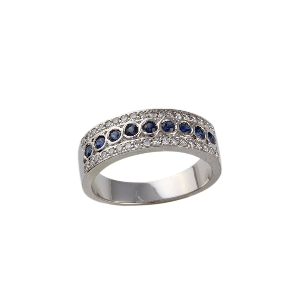 9ct White Gold Blue Sapphire and Diamond Ring