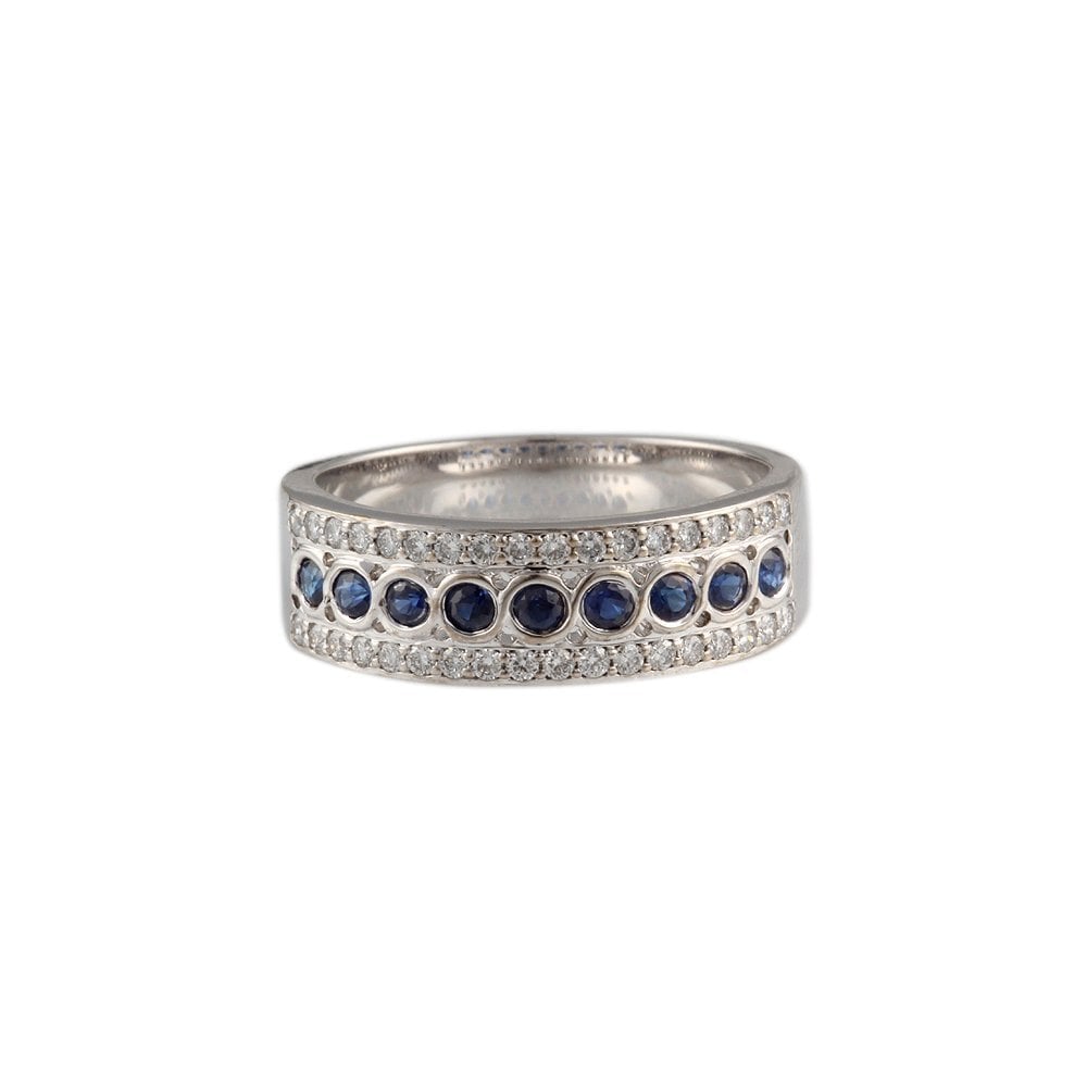 9ct White Gold Blue Sapphire and Diamond Ring