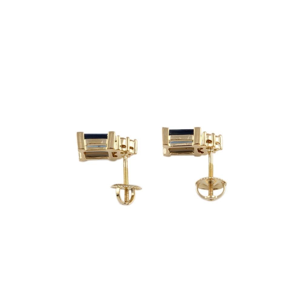 9ct Yellow Gold and Blue Sapphire 2.00ct and Diamond 0.12ct Stud Earrings