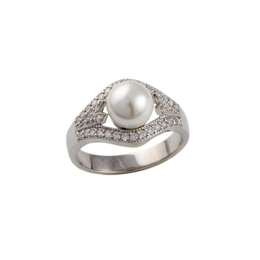 9ct White Gold Diamond 0.36ct and 3.84ct Pearl  Dress Ring