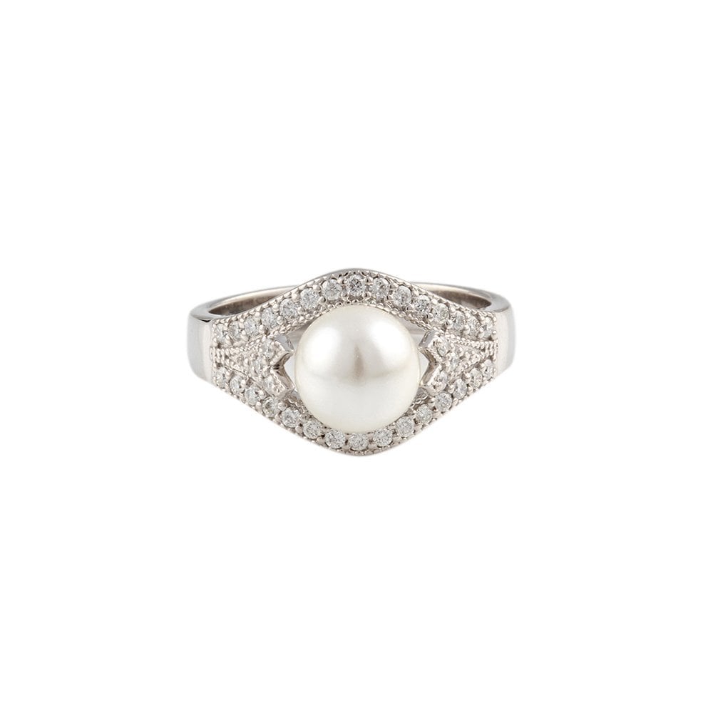 9ct White Gold Diamond 0.36ct and 3.84ct Pearl  Dress Ring