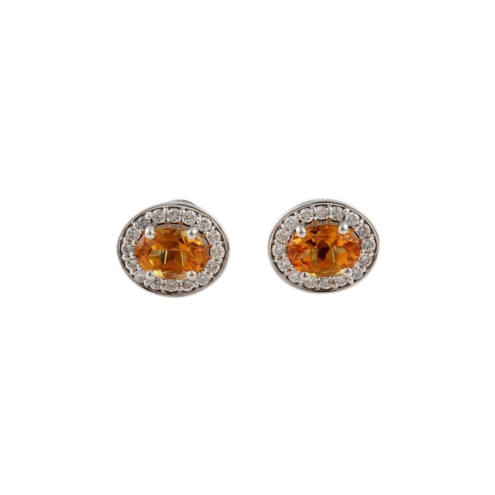 9ct White Gold Citrine and Diamond Earrings
