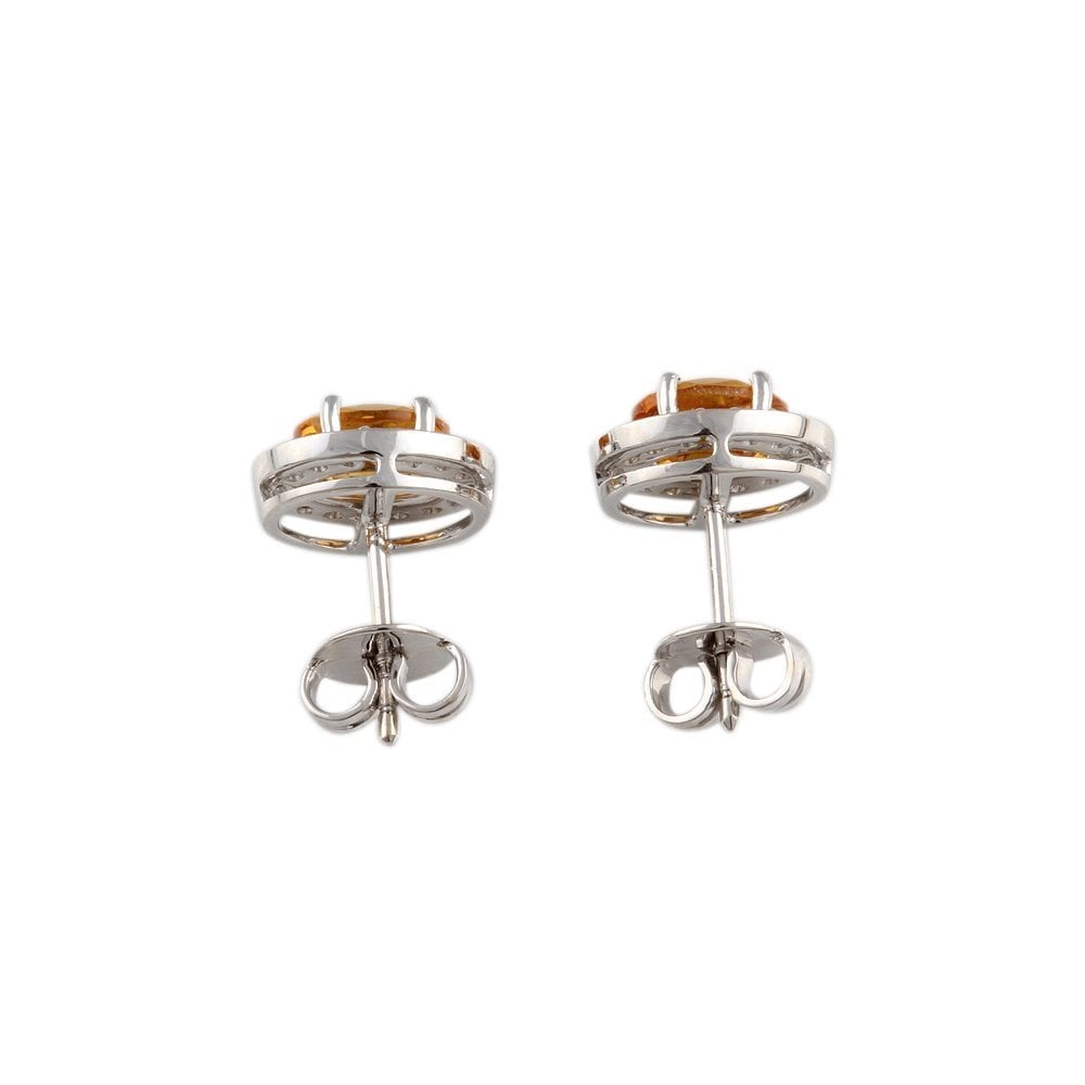 9ct White Gold Citrine and Diamond Earrings