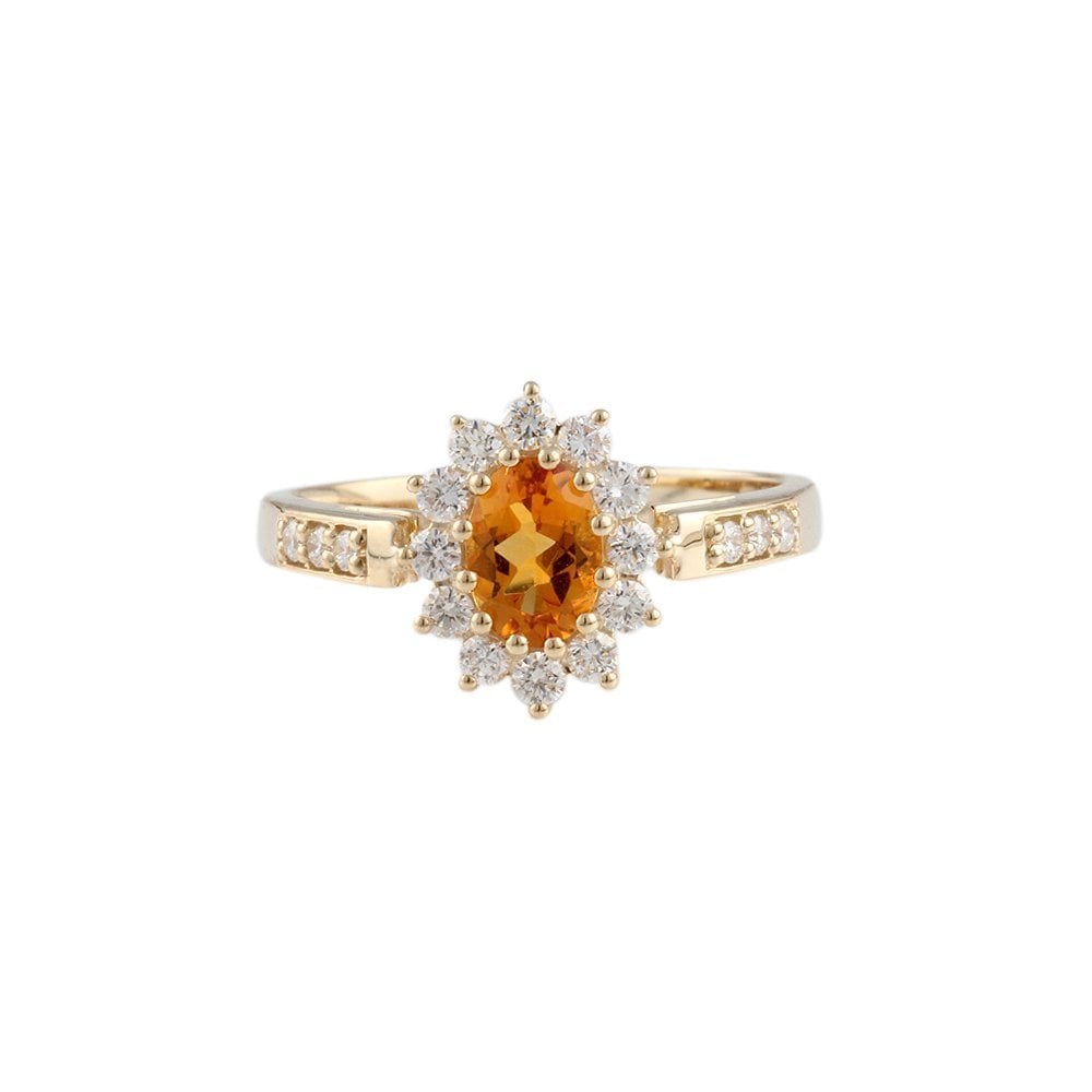 9ct Yellow Gold Citrine and Diamond Ring
