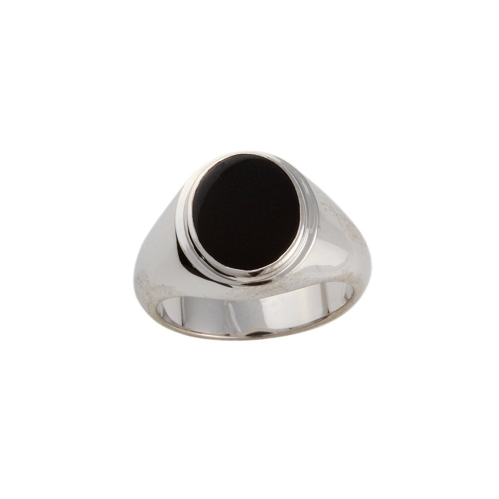 9ct White Gold Oval Onyx Signet Ring