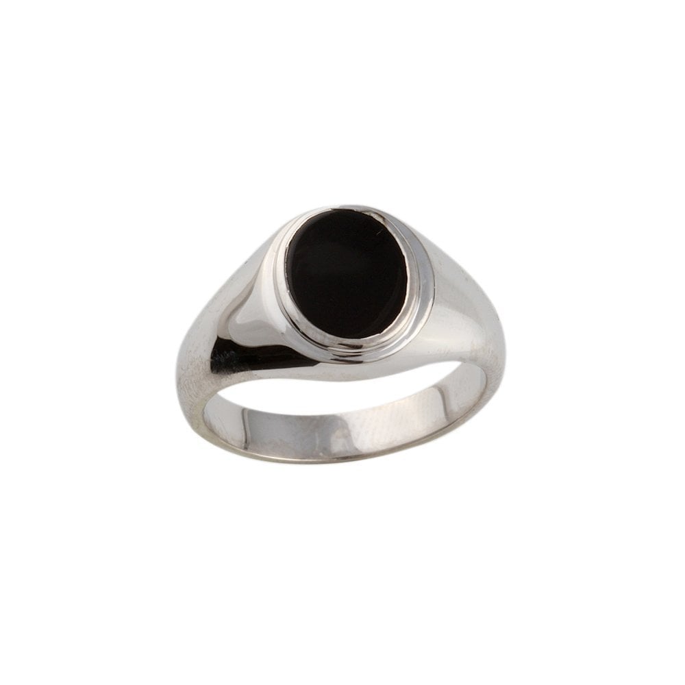 9ct White Gold Oval Onyx Signet Ring