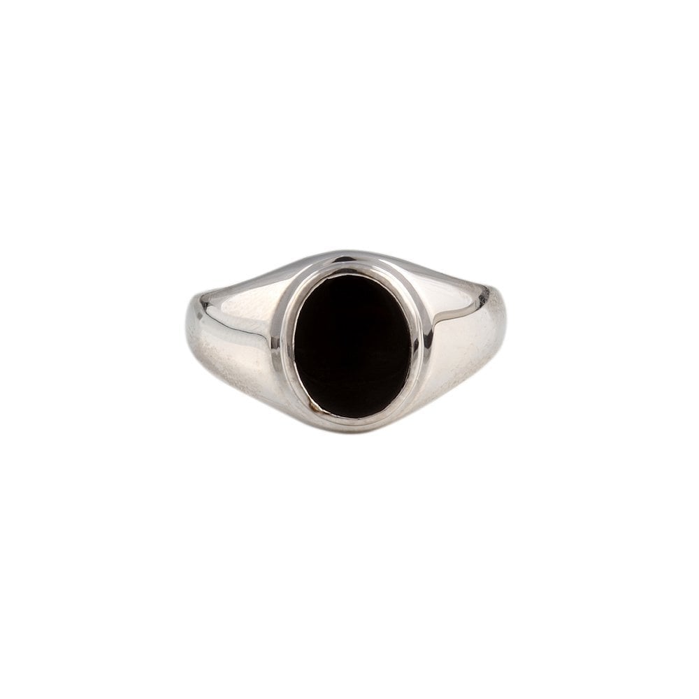9ct White Gold Oval Onyx Signet Ring