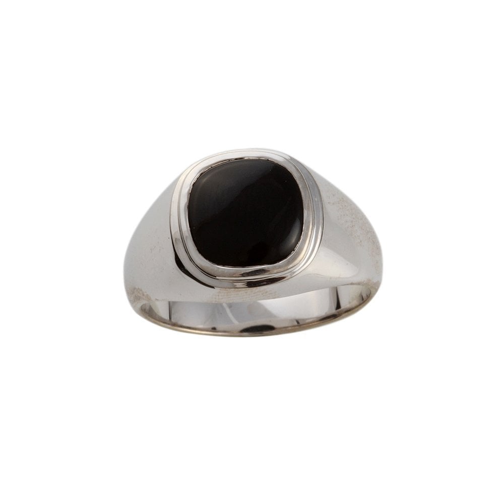 9ct White Gold Cushion Cut Onyx Signet Ring