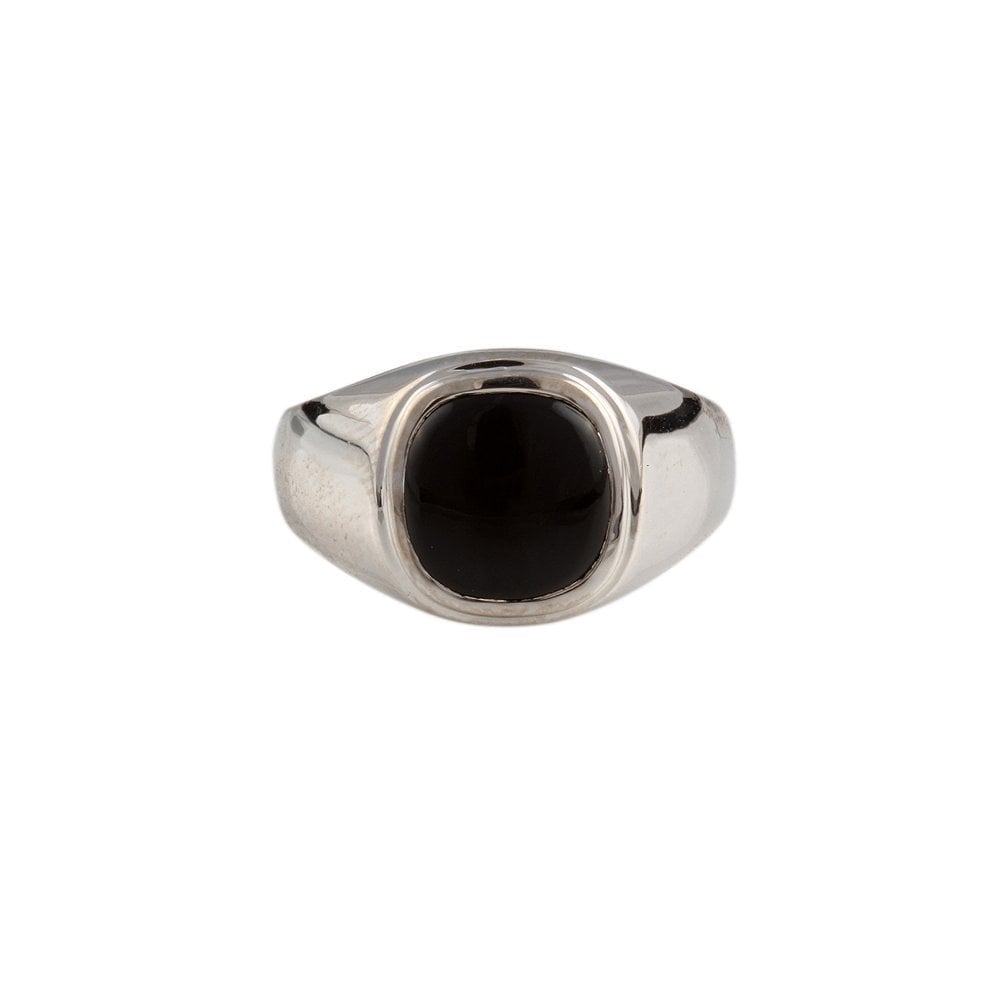 9ct White Gold Cushion Cut Onyx Signet Ring