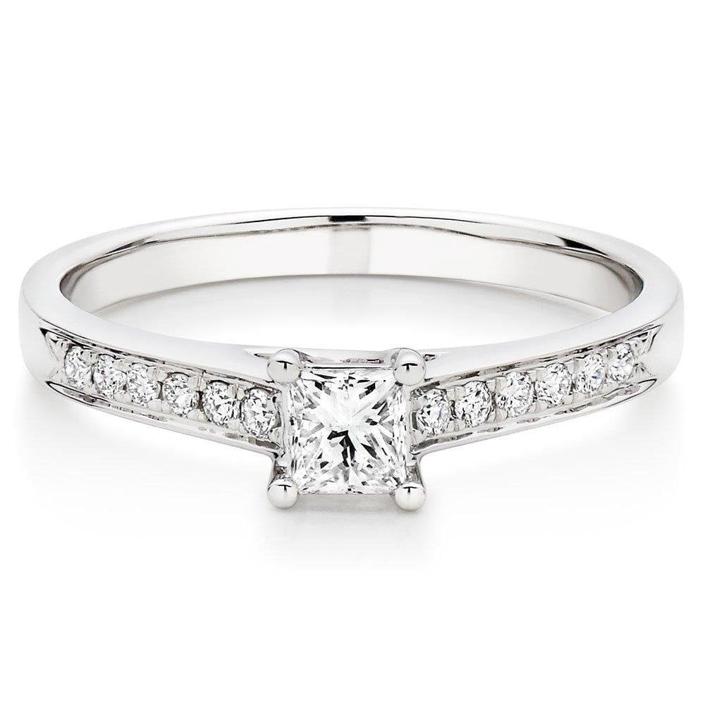 18ct princess cut solitaire ring with diamond set shoulders