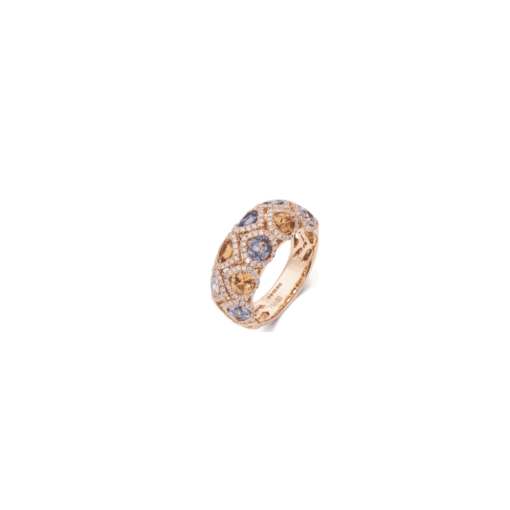 18ct rose gold multi colour sapphire and diamond ring