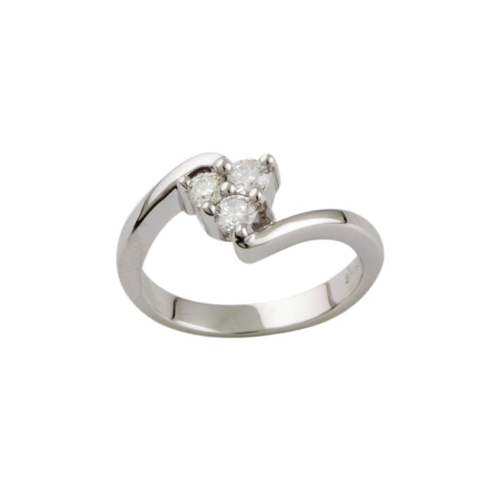 9ct White Gold Three Stone Diamond Twist Ring 0.10ct