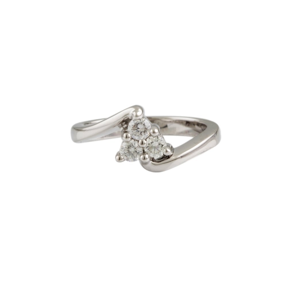 9ct White Gold Three Stone Diamond Twist Ring 0.10ct