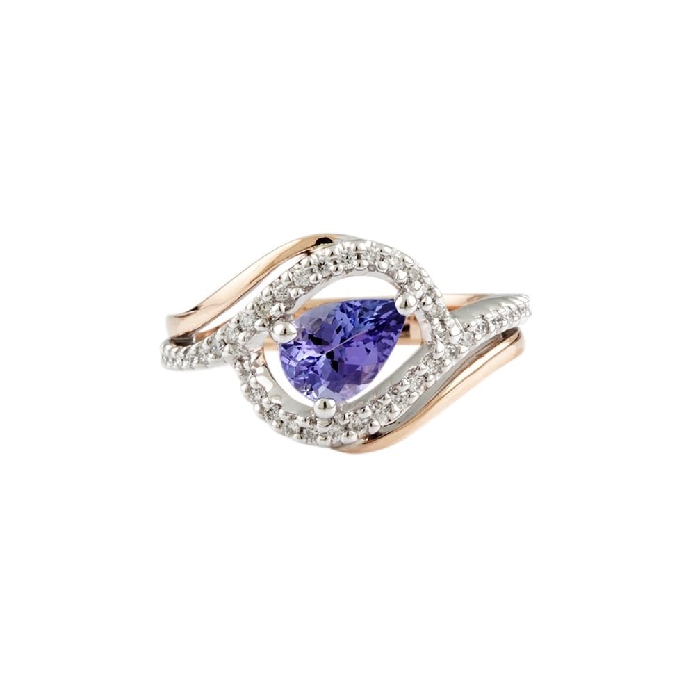9ct Yellow and White Gold 0.74ct Tanzanite and 0.19ct Diamond Ring