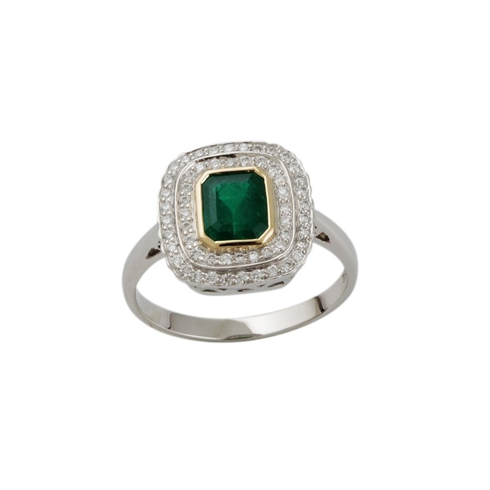 9ct Gold, 1.34ct Emerald and 0.29ct Diamond Cluster Ring