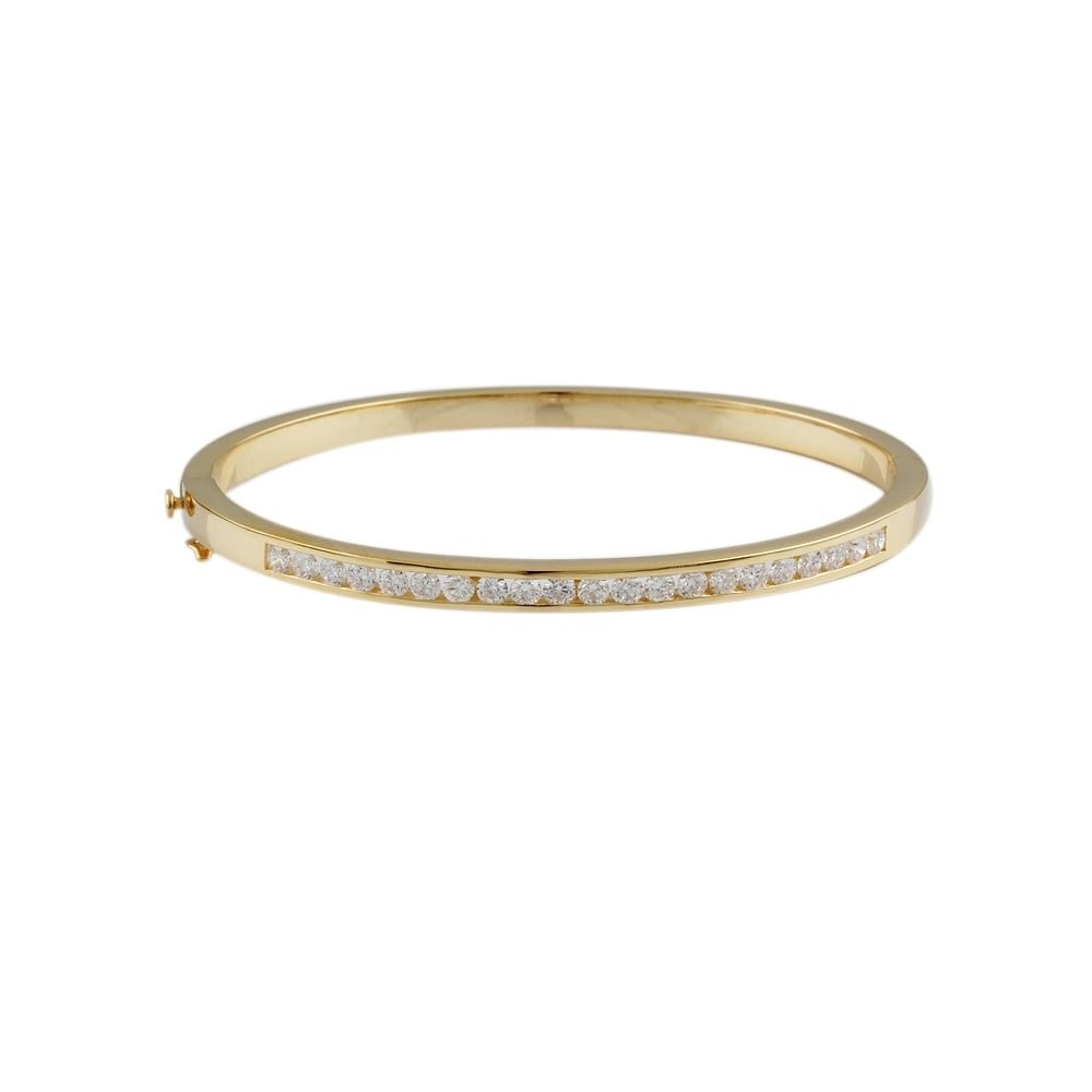 9ct Yellow Gold Channel Set Hinged Diamond Bangle 1.76ct