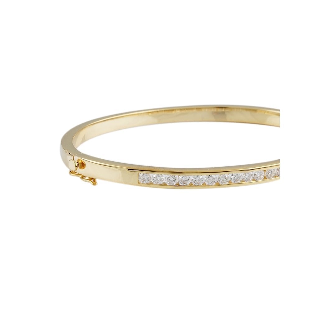 9ct Yellow Gold Channel Set Hinged Diamond Bangle 1.76ct
