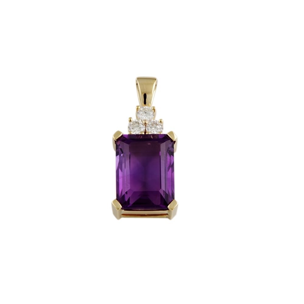 9ct yellow gold amethyst and diamond pendant