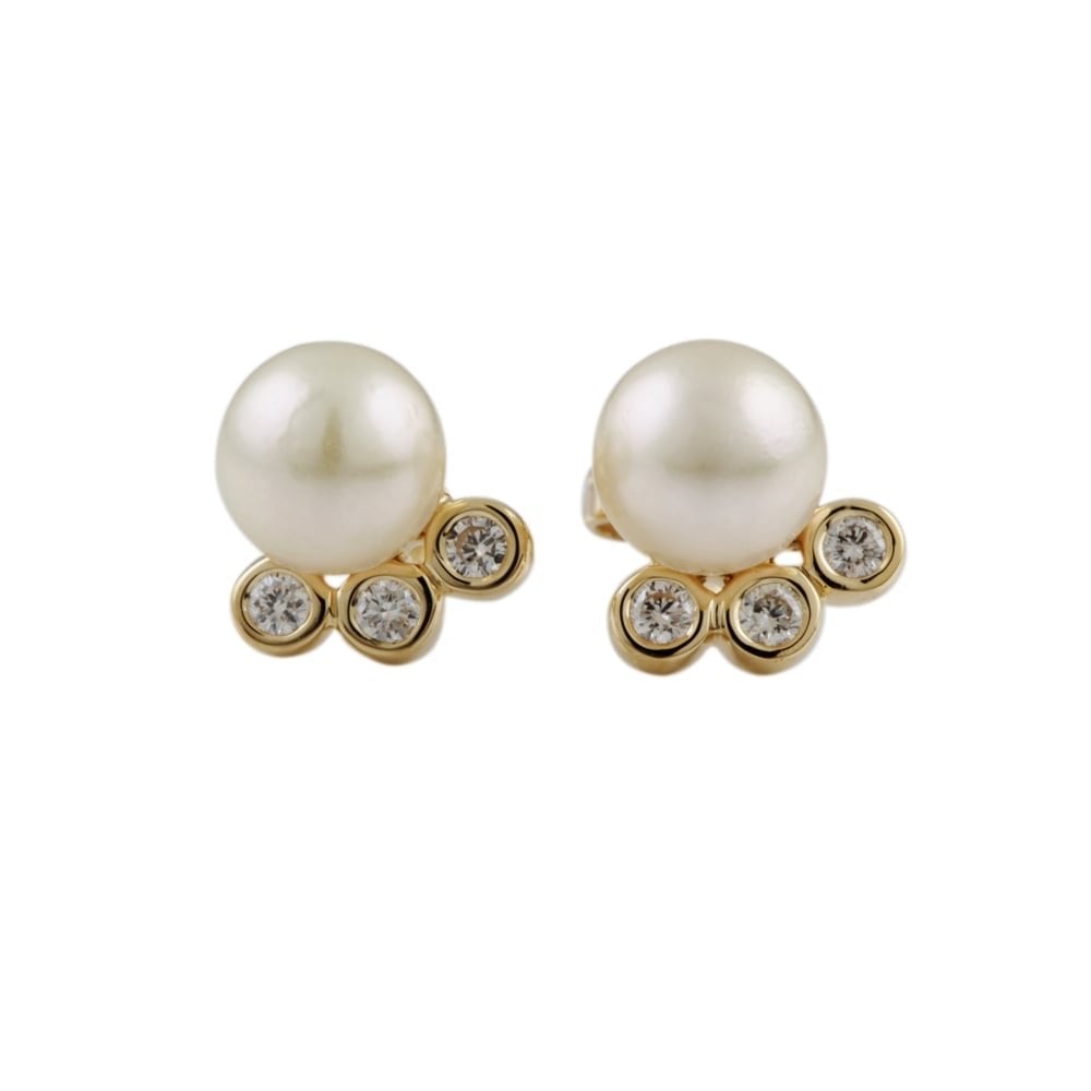9ct yellow gold pearl and diamond earrings