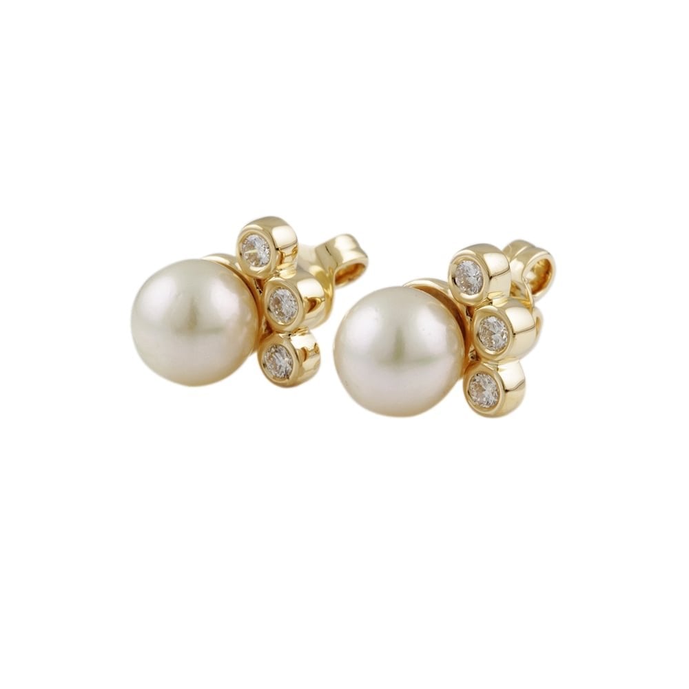 9ct yellow gold pearl and diamond earrings