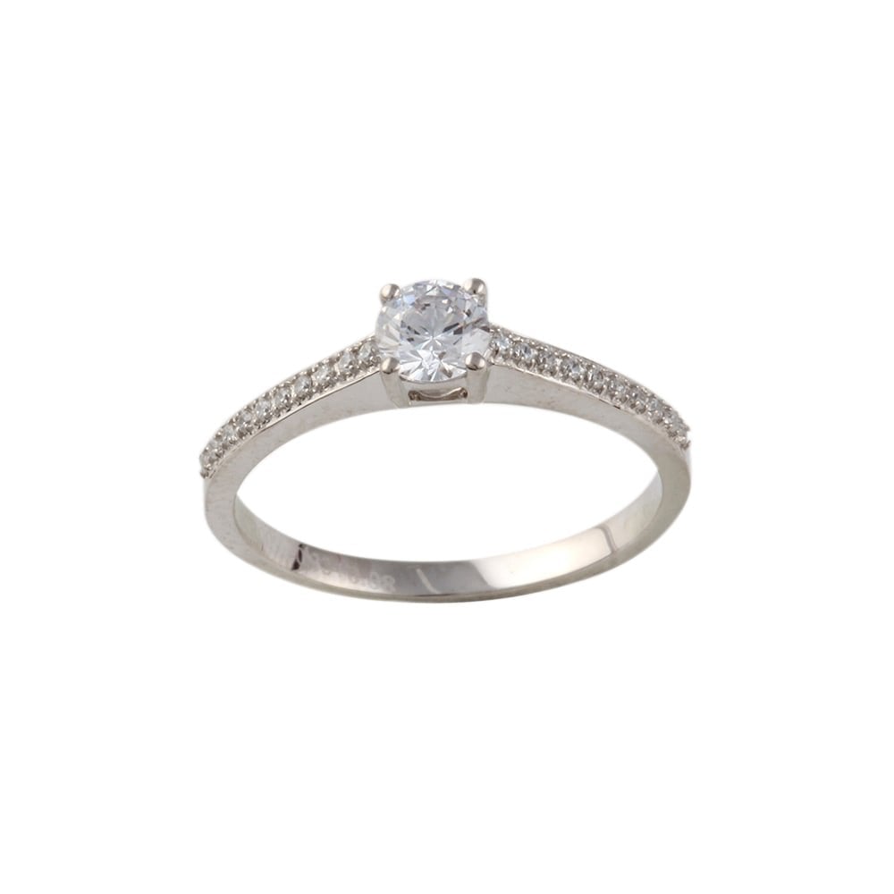 9ct White Gold Solitaire Ring with Diamond Set shoulders 0.39ct