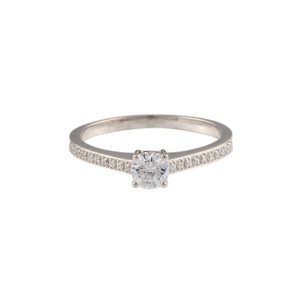 9ct White Gold Solitaire Ring with Diamond Set shoulders 0.39ct
