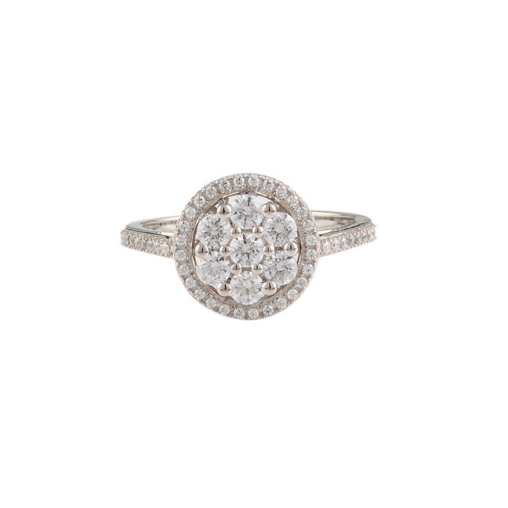9ct White Gold Diamond Cluster Ring 0.77ct