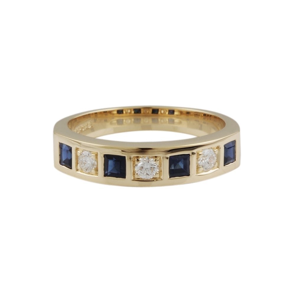 9ct yellow gold sapphire and diamond half eternity ring