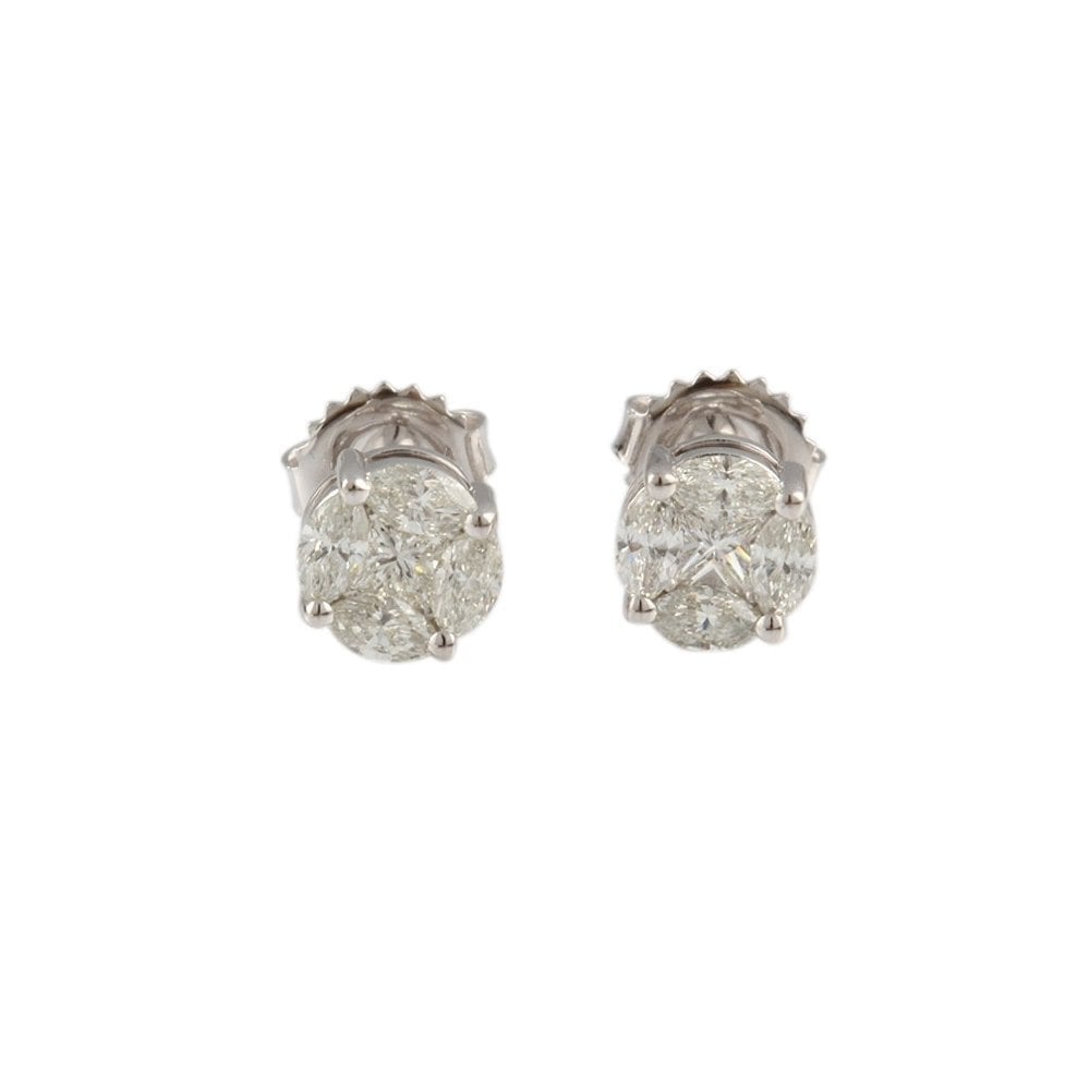 White Gold 1.05ct Round Brilliant and Marquise Diamonds Illusion Set Earrings